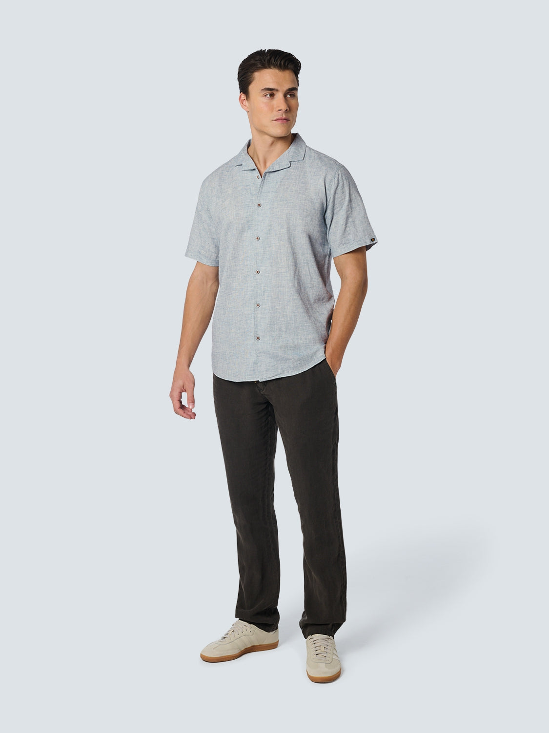 Shirt Short Sleeve Resort Collar 2 Coloured With Linen | Light Blue