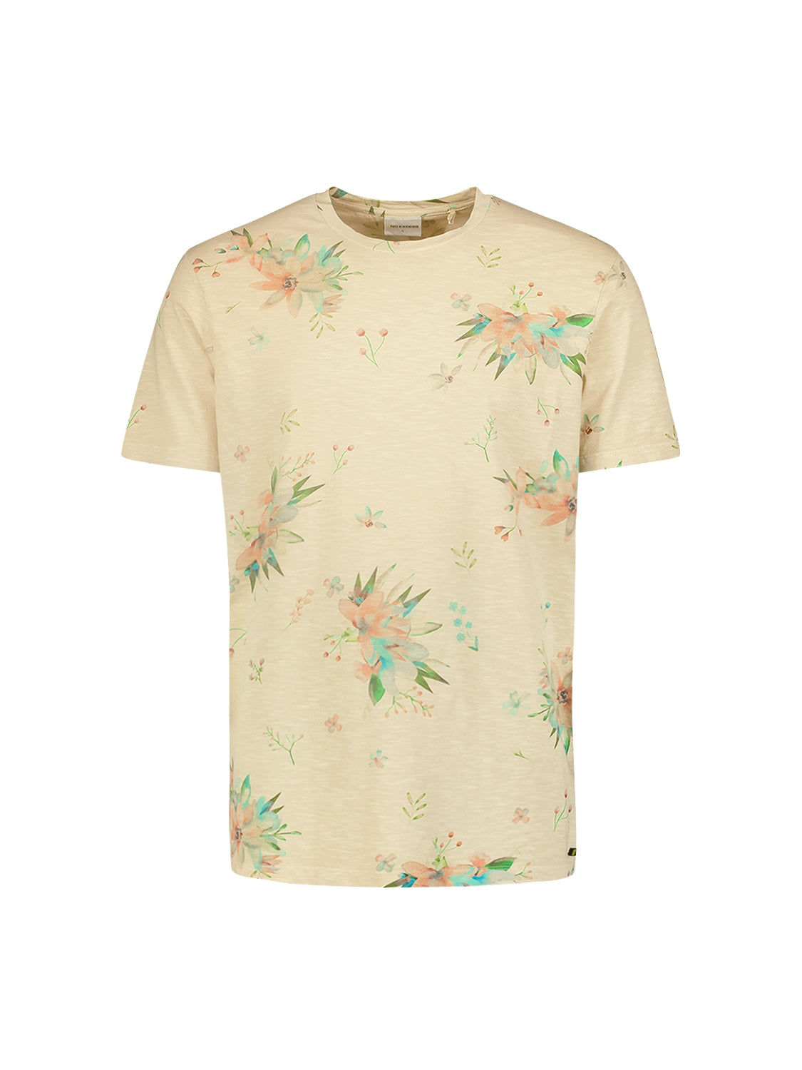 Stylish T-shirt with Round Neck and Botanical Flower Print | Cement