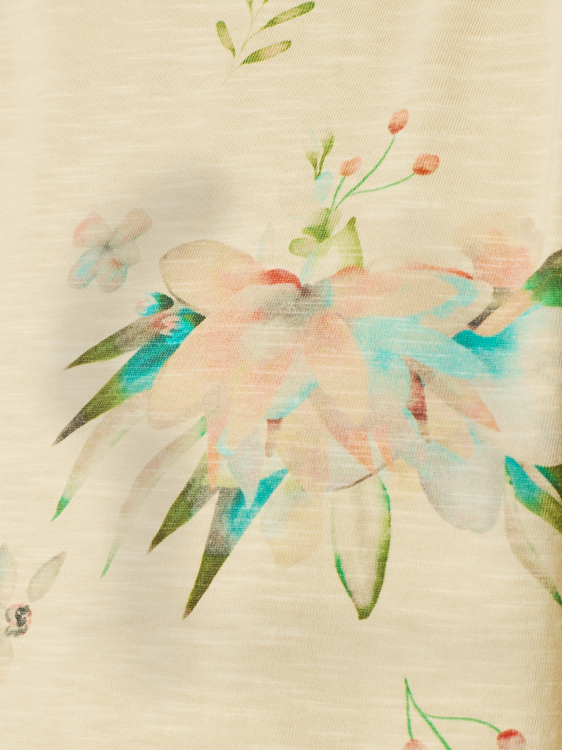 Stylish T-shirt with Round Neck and Botanical Flower Print | Cement