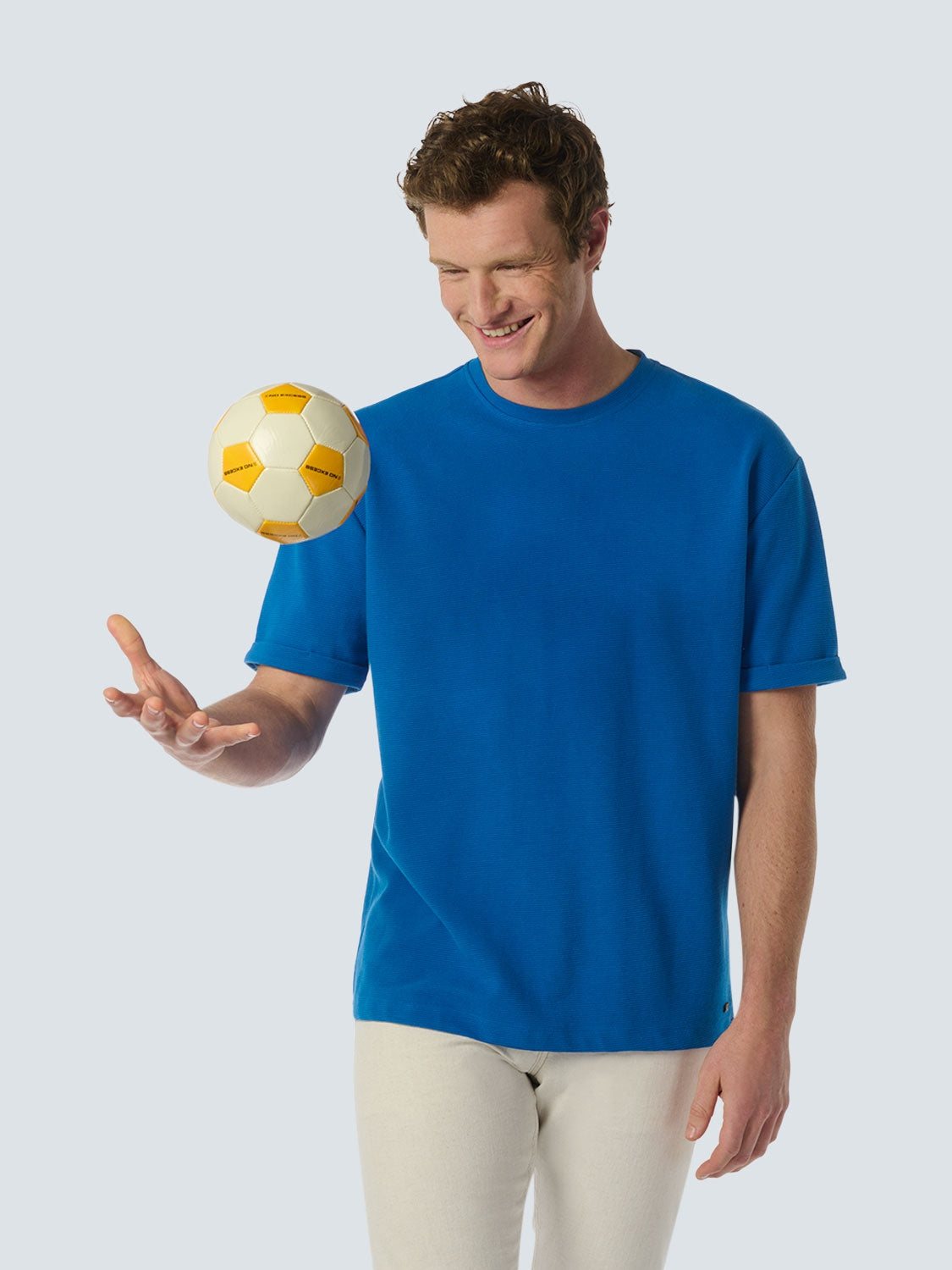 Relaxed Jacquard T-shirt with Round Neck | Cobalt