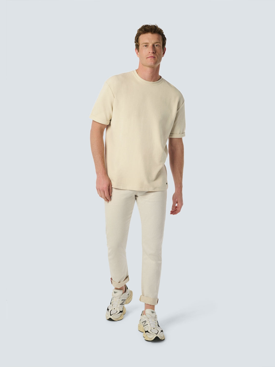Relaxed Jacquard T-shirt with Round Neck | Cement