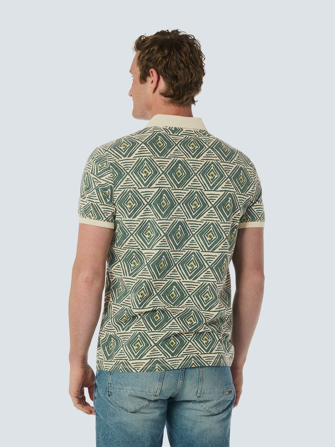 Artistic Checkered Print Men's Polo | Cement