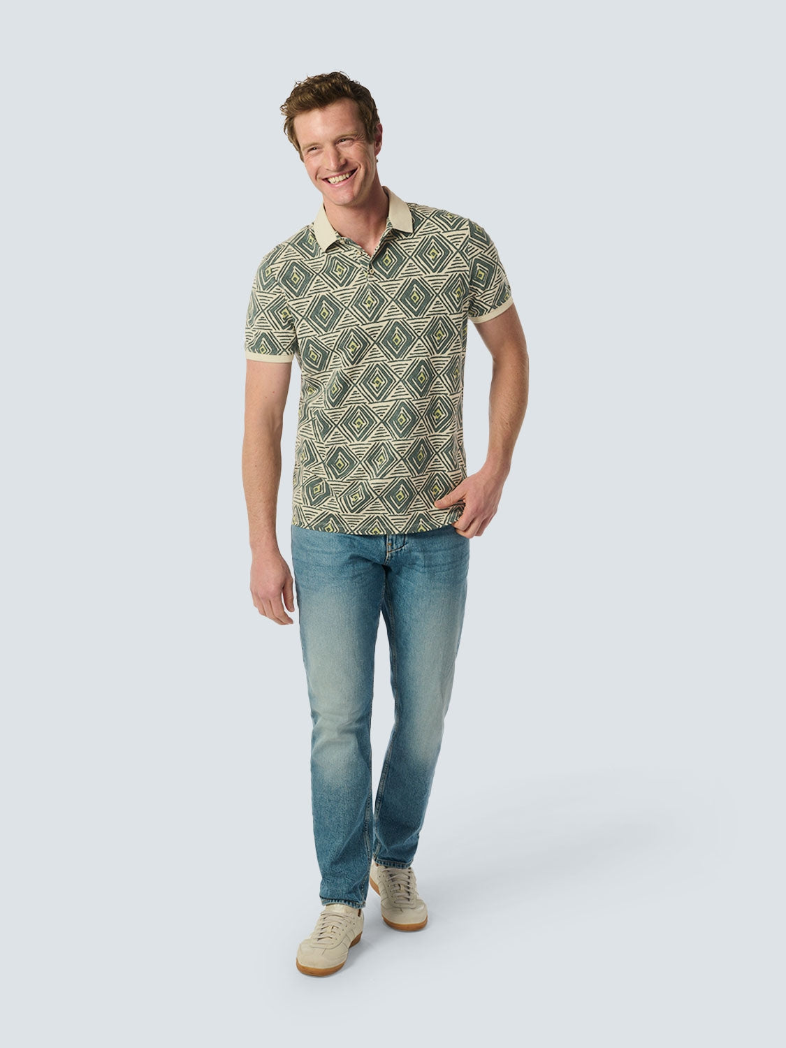 Artistic Checkered Print Men's Polo | Cement