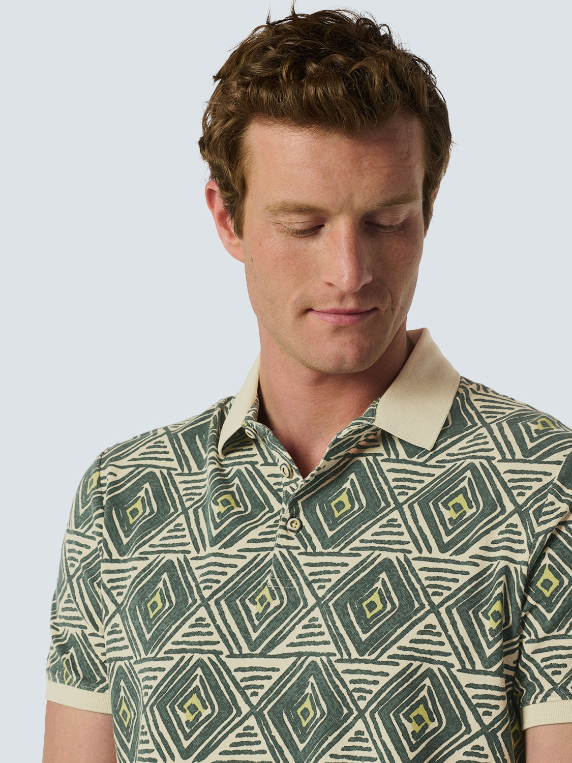 Artistic Checkered Print Men's Polo | Cement