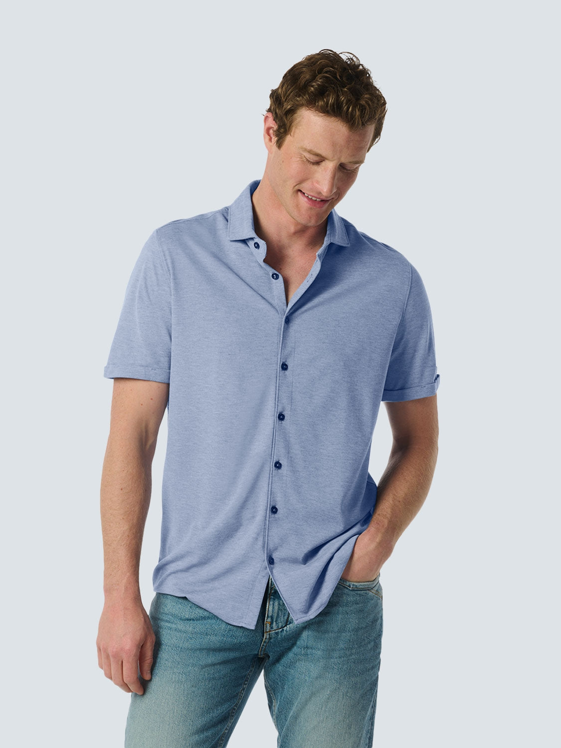 Jersey Shirt with Melange Texture - Timeless Style for Every Occasion | Cobalt