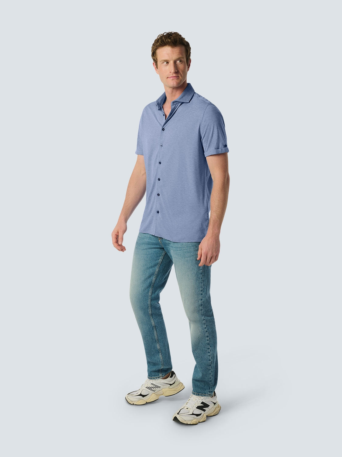 Jersey Shirt with Melange Texture - Timeless Style for Every Occasion | Cobalt