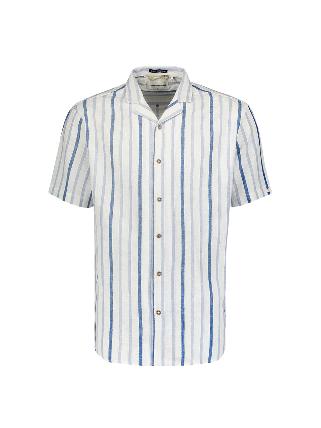 Short-sleeved shirt with resort collar and 3 neutral-colored stripes | White