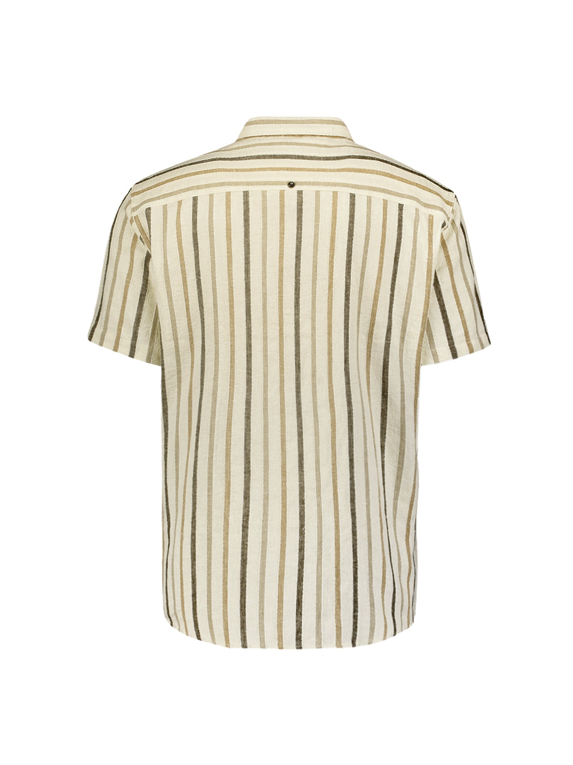 Short-sleeved shirt with resort collar and 3 neutral-colored stripes | Cement