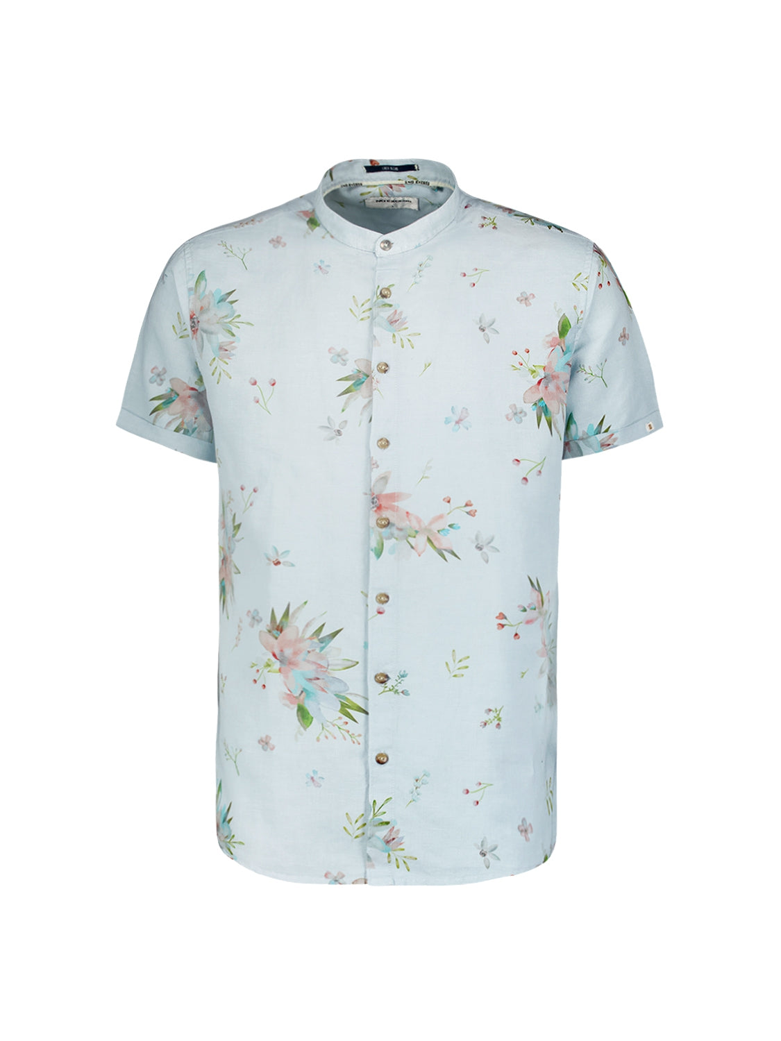 Summer Shirt with Botanical Print Made of Cotton and Linen | Sky