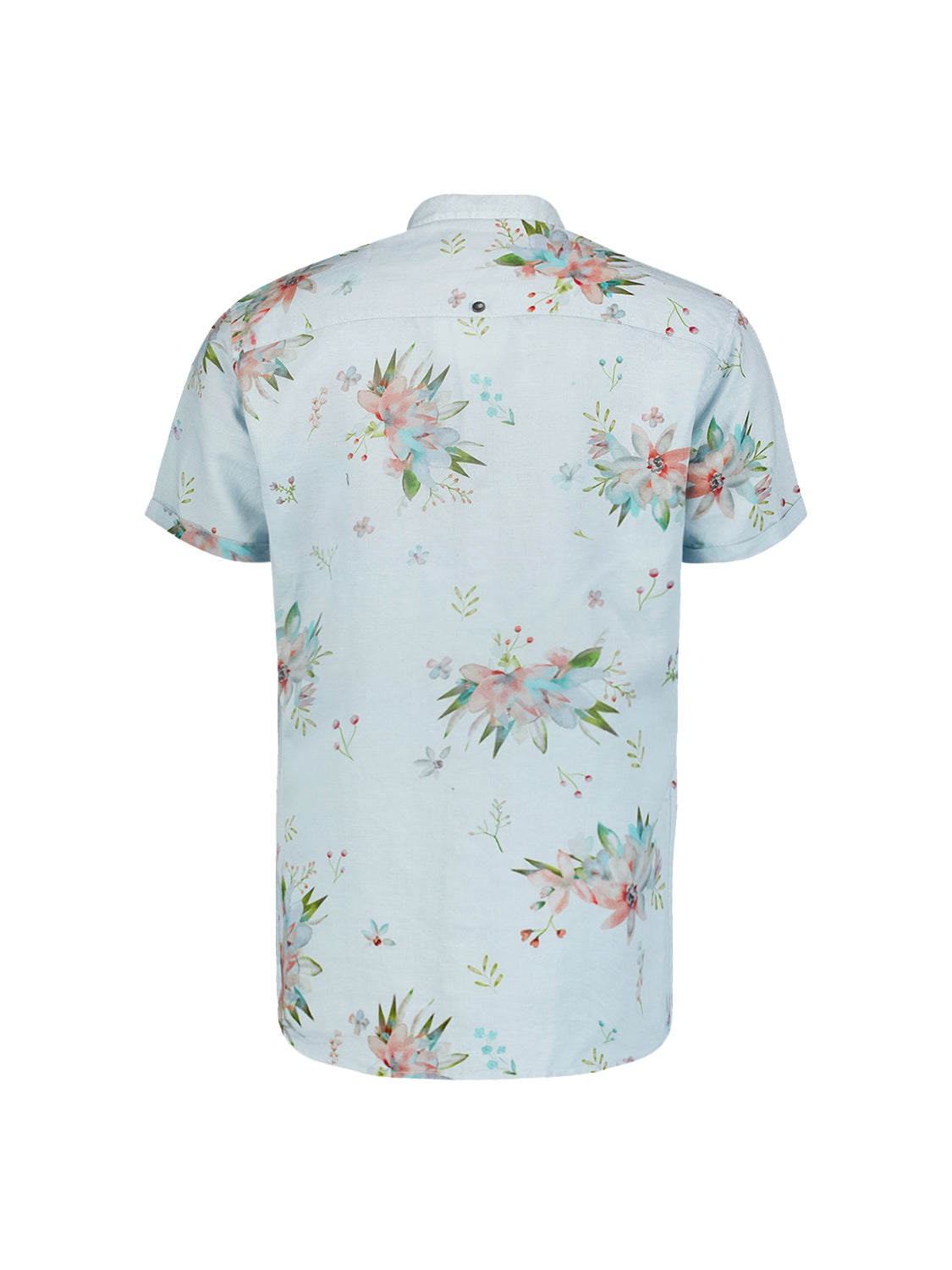 Summer Shirt with Botanical Print Made of Cotton and Linen | Sky