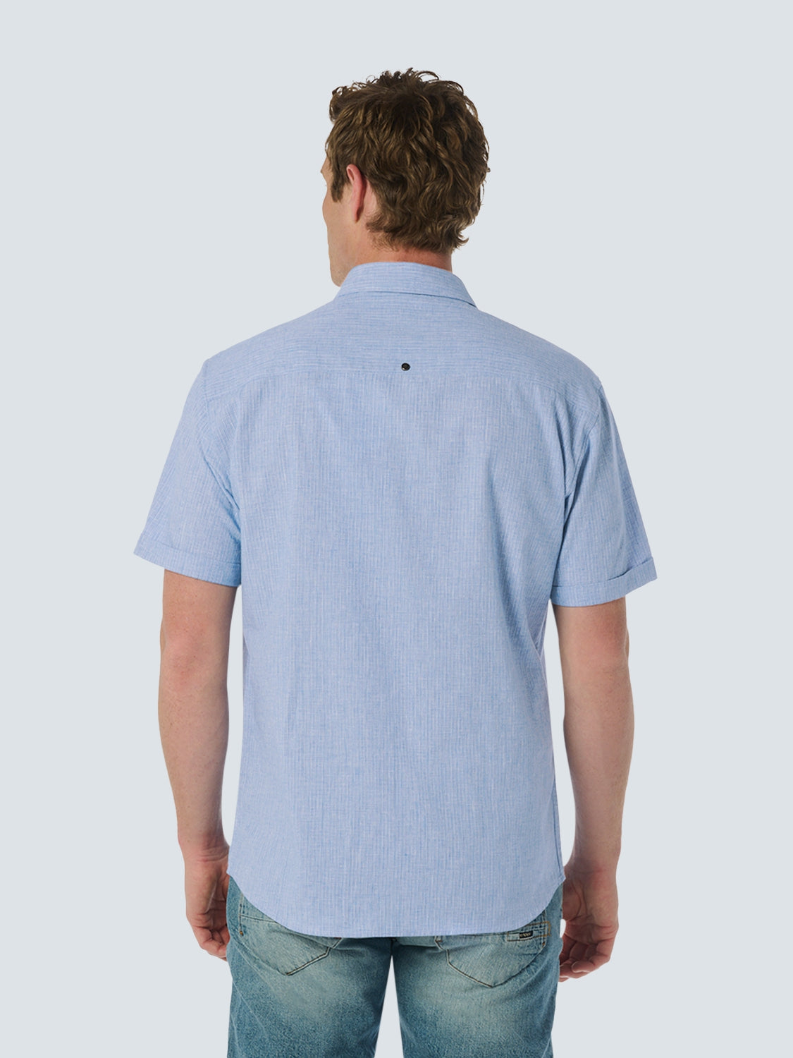 Short-Sleeved Shirt in Two-Colored Cotton-Linen Blend | Cobalt