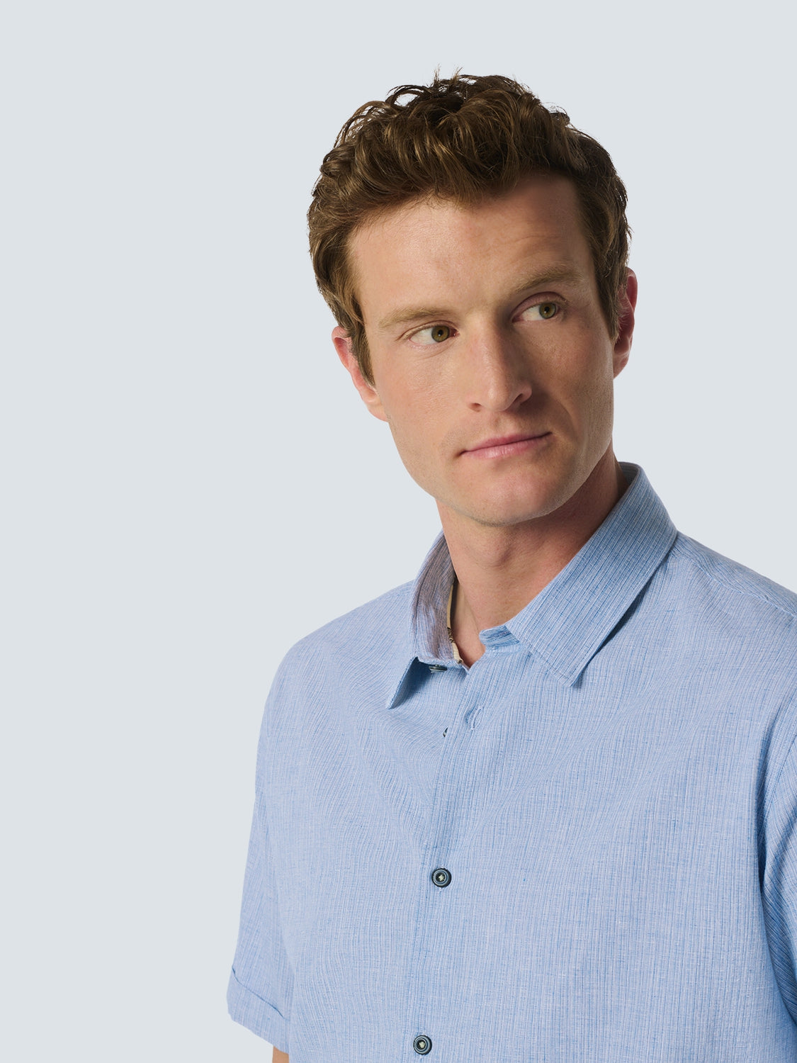 Short-Sleeved Shirt in Two-Colored Cotton-Linen Blend | Cobalt