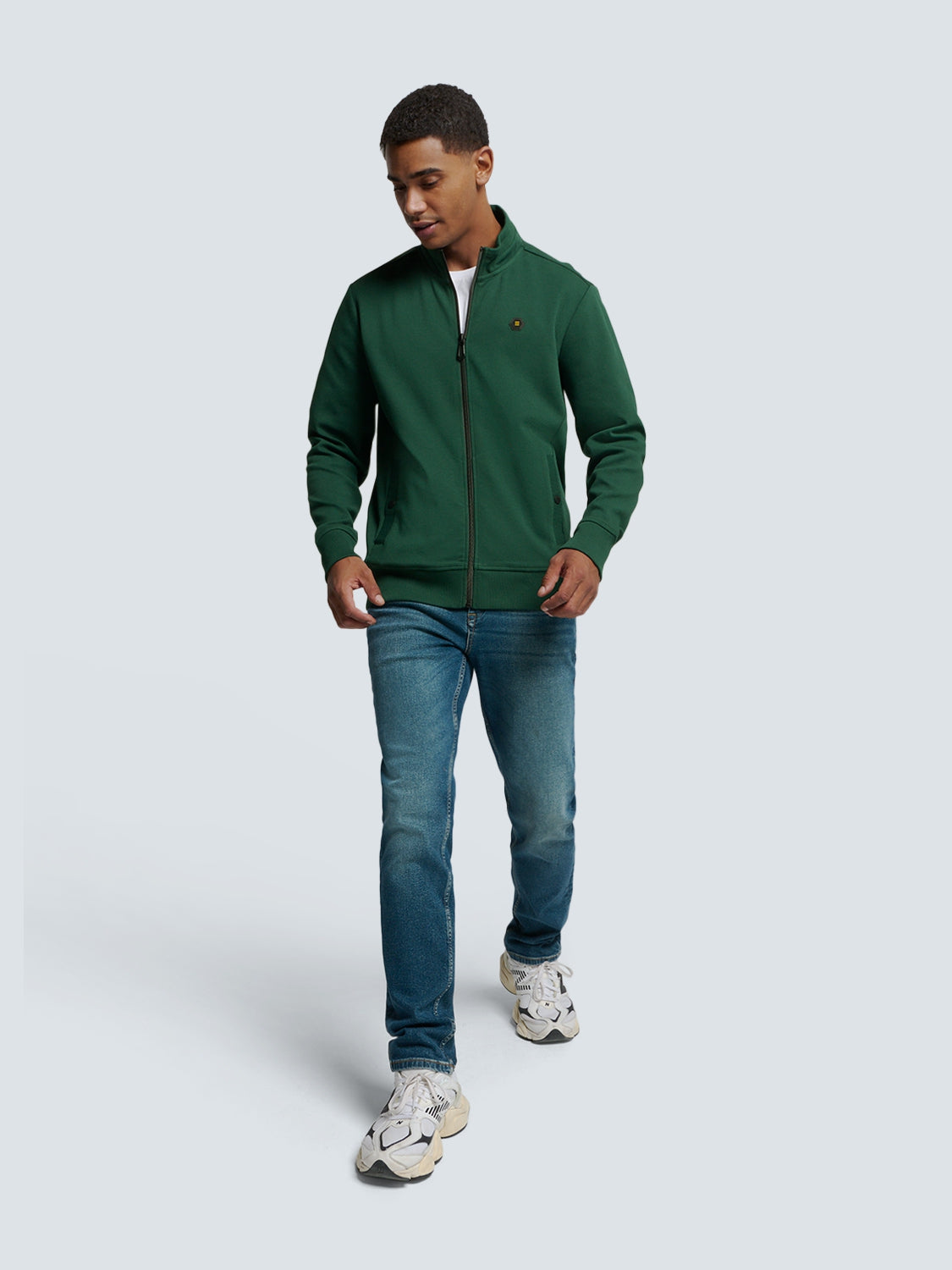 Vest with Twill Jacquard and Zipper | Dark Green