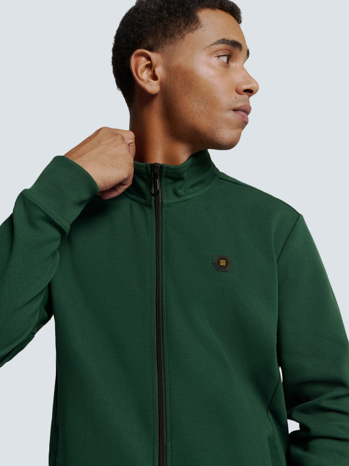 Vest with Twill Jacquard and Zipper | Dark Green