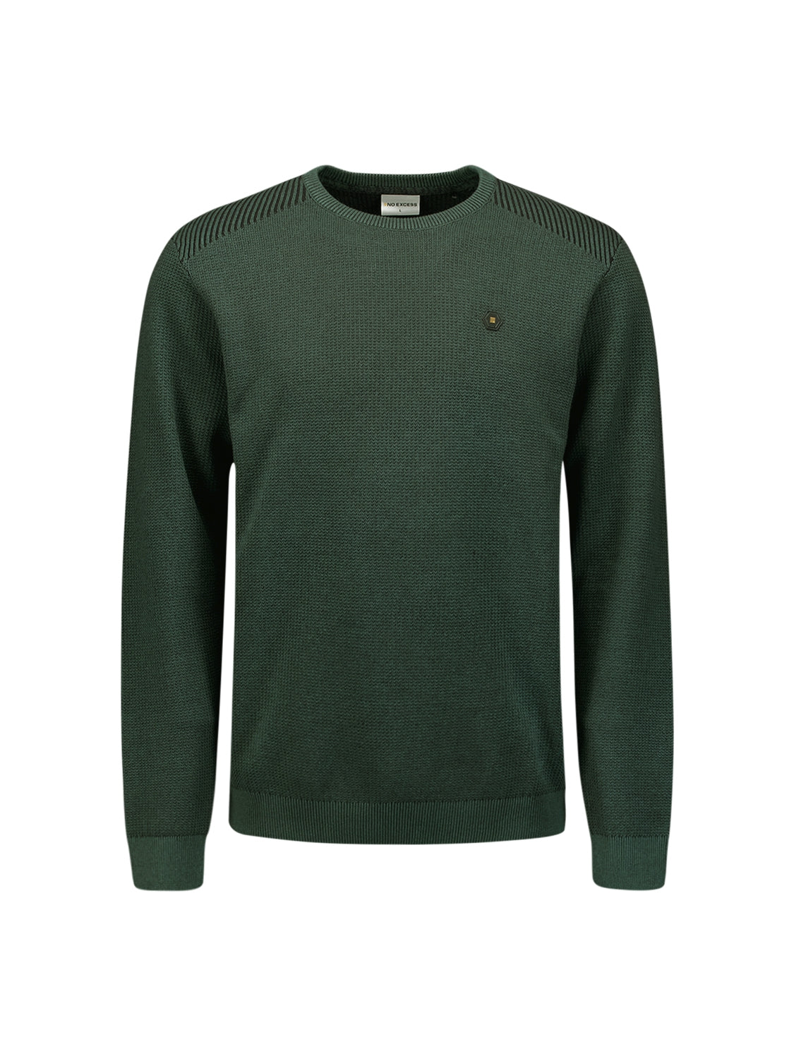 Round Neck Pullover with Refined Two-Tone Jacquard | Dark Green
