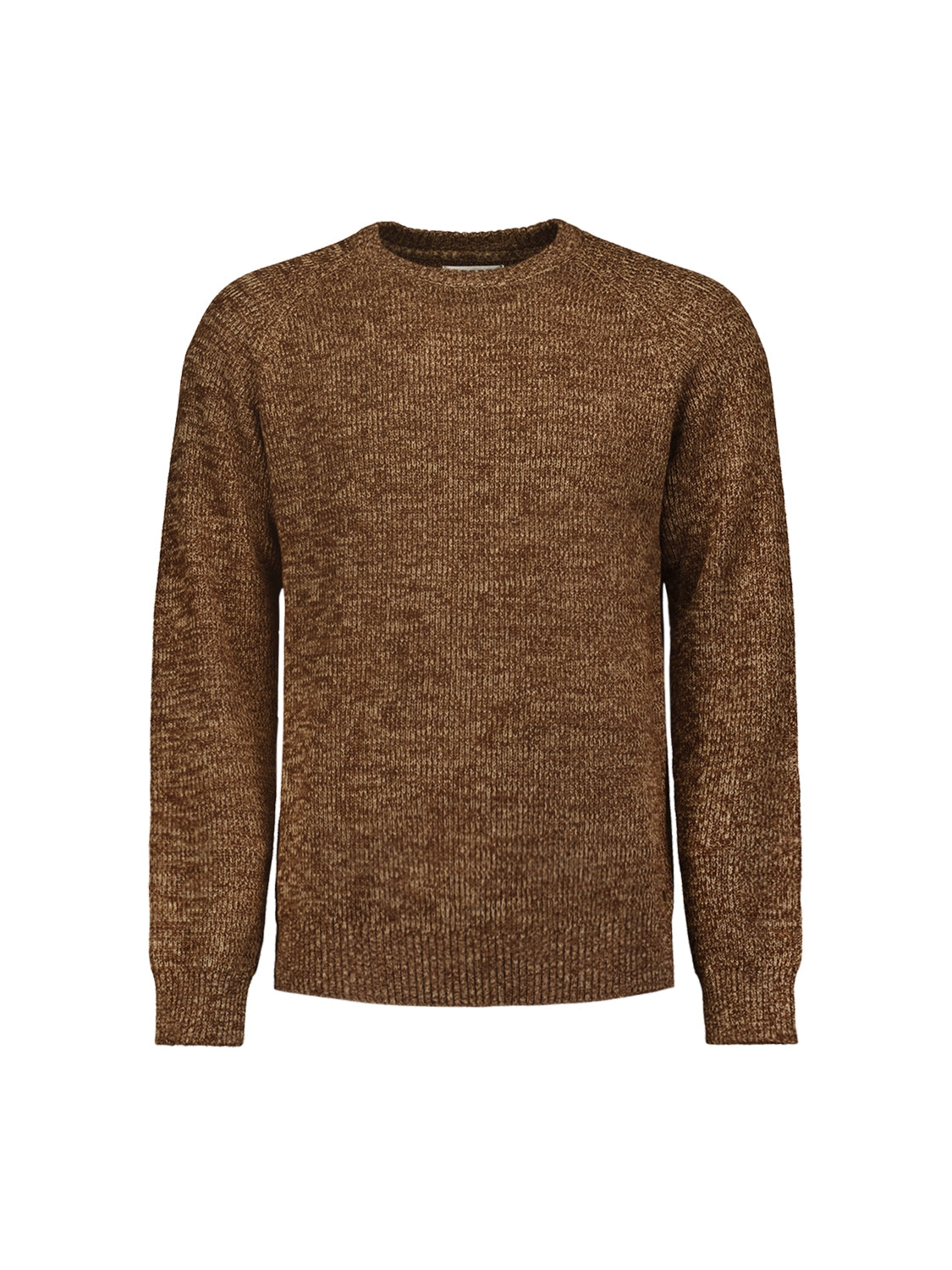 Round Neck Sweater with Tri-Color Rib Pattern: Stylish Comfort with a Colorful Twist | Brown