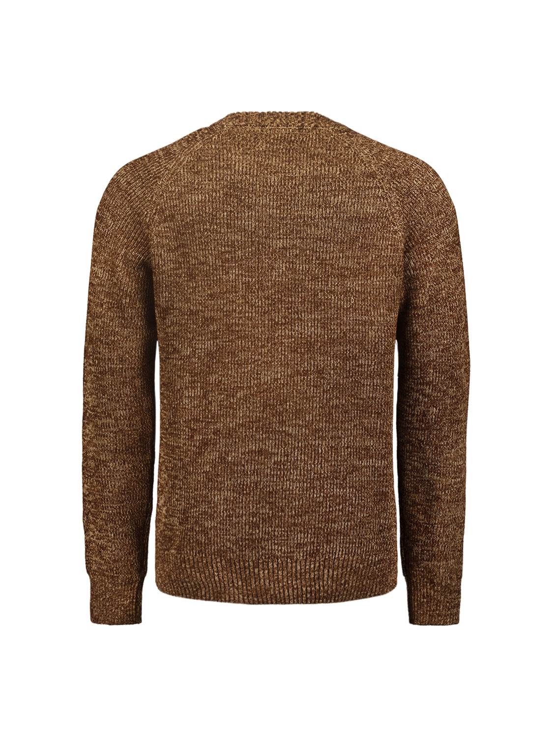 Round Neck Sweater with Tri-Color Rib Pattern: Stylish Comfort with a Colorful Twist | Brown