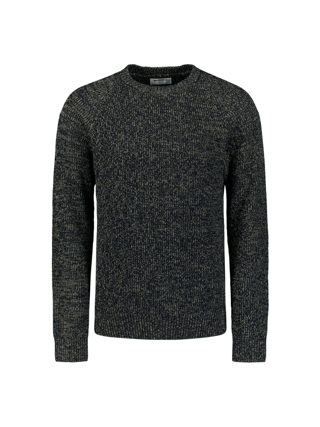 Round Neck Sweater with Tri-Color Rib Pattern: Stylish Comfort with a Colorful Twist | Night