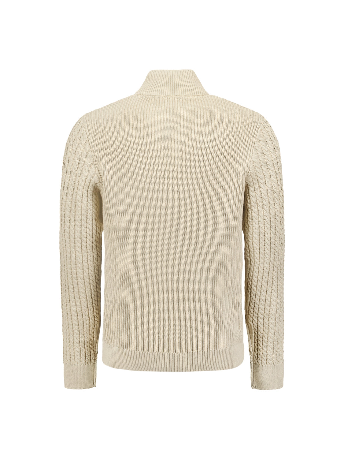 Half-Zip Knit with Buttons in Solid Jacquard: Classic Elegance and Comfort | Cement