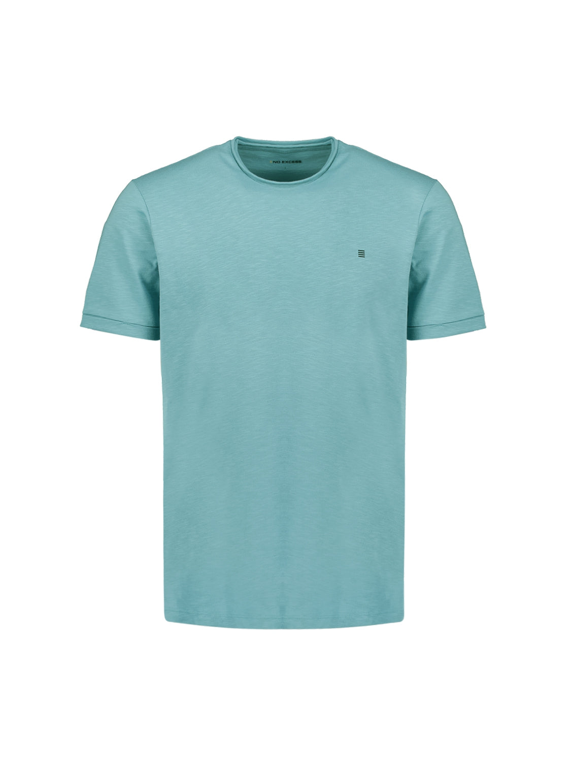 Round Neck T-Shirt with Rolled Sleeve Cuffs and Subtle Logo Print | Cloud