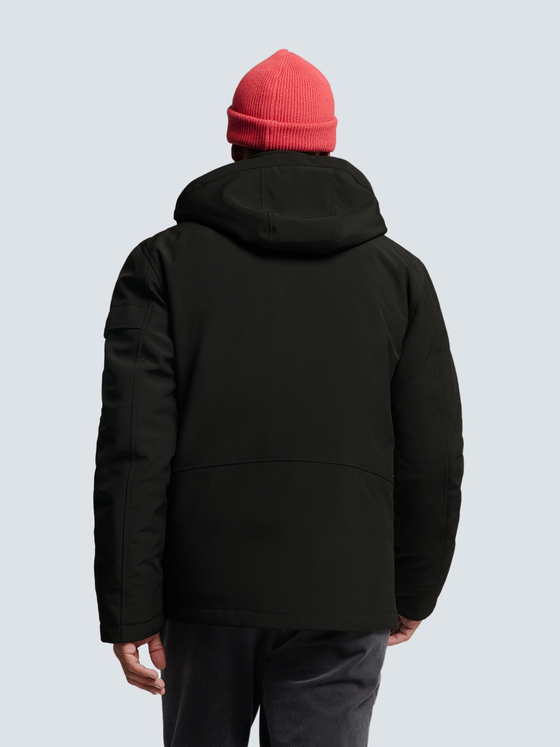 Short Softshell Jacket with Hood, Stretch, and Sleeve Pocket: Functional and Stylish | Black