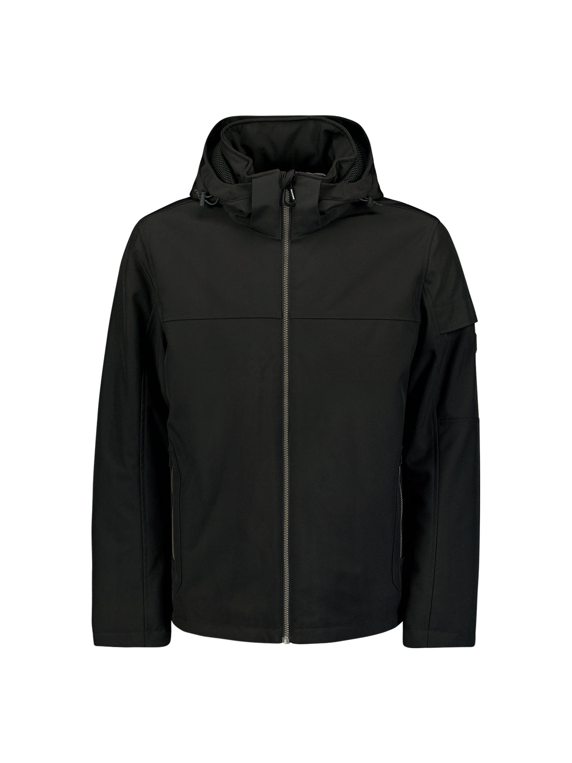 Short Softshell Jacket with Hood, Stretch, and Sleeve Pocket: Functional and Stylish | Black