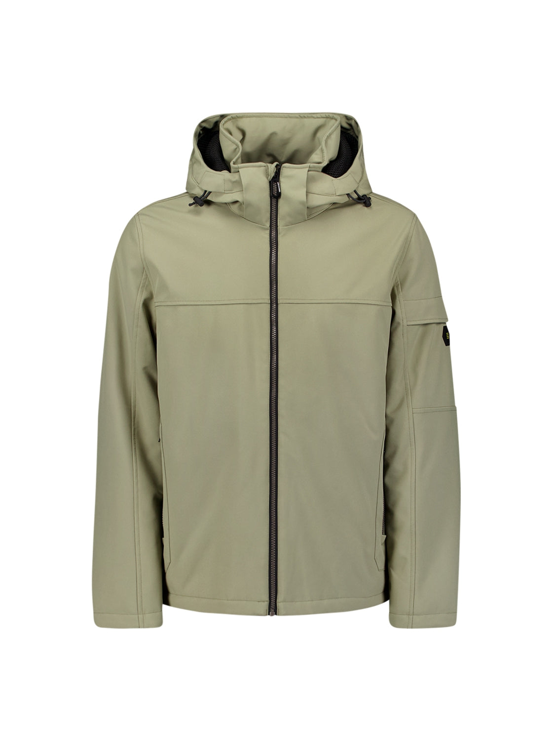 Short Softshell Jacket with Hood, Stretch, and Sleeve Pocket: Functional and Stylish | Smoke