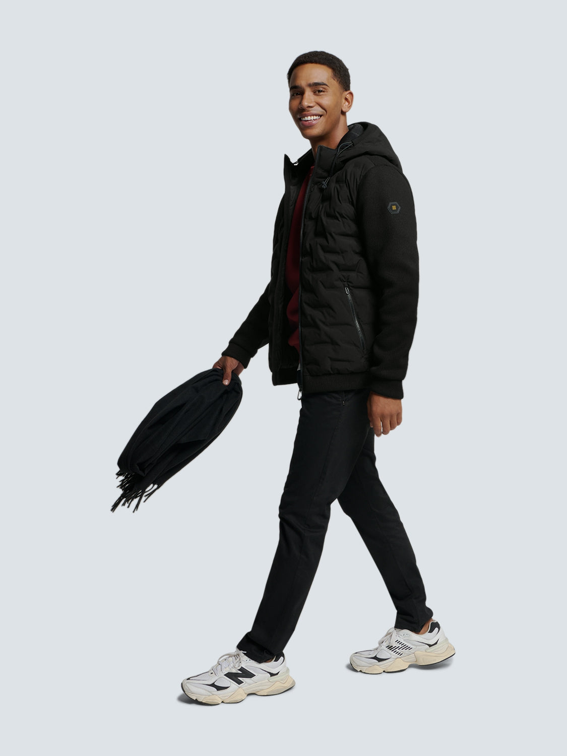 Sealed Jacket with Hood and Knitted Sleeves: Perfect Protection and Style | Black