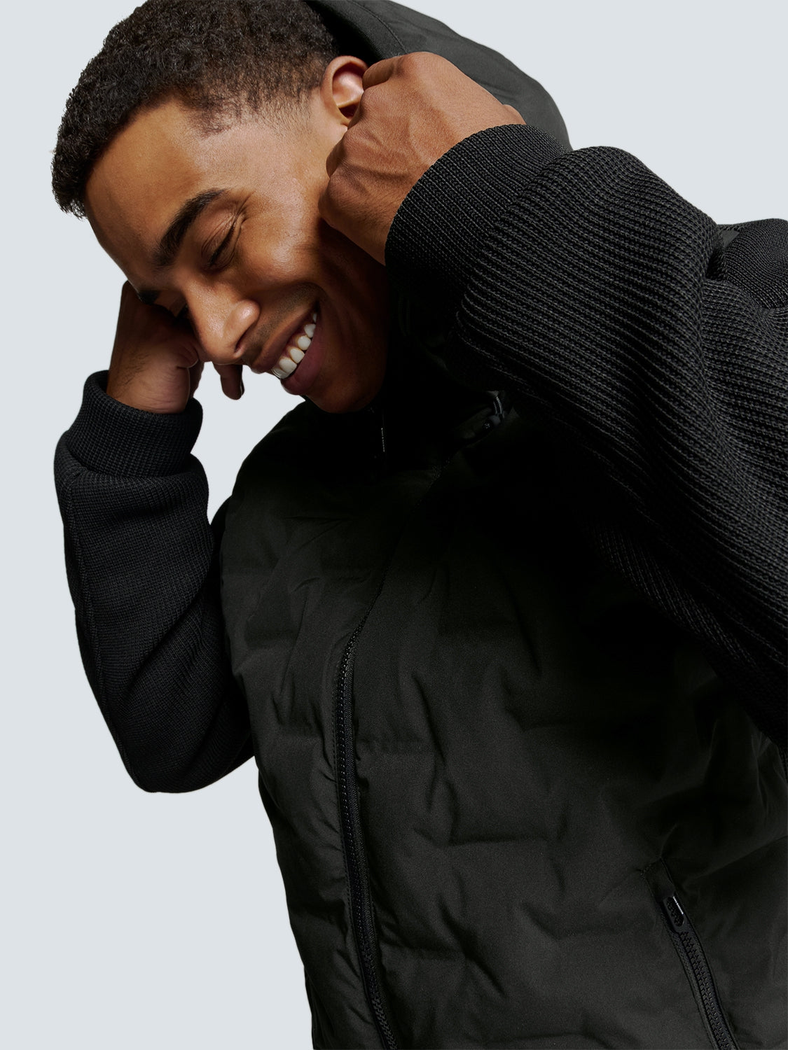Sealed Jacket with Hood and Knitted Sleeves: Perfect Protection and Style | Black
