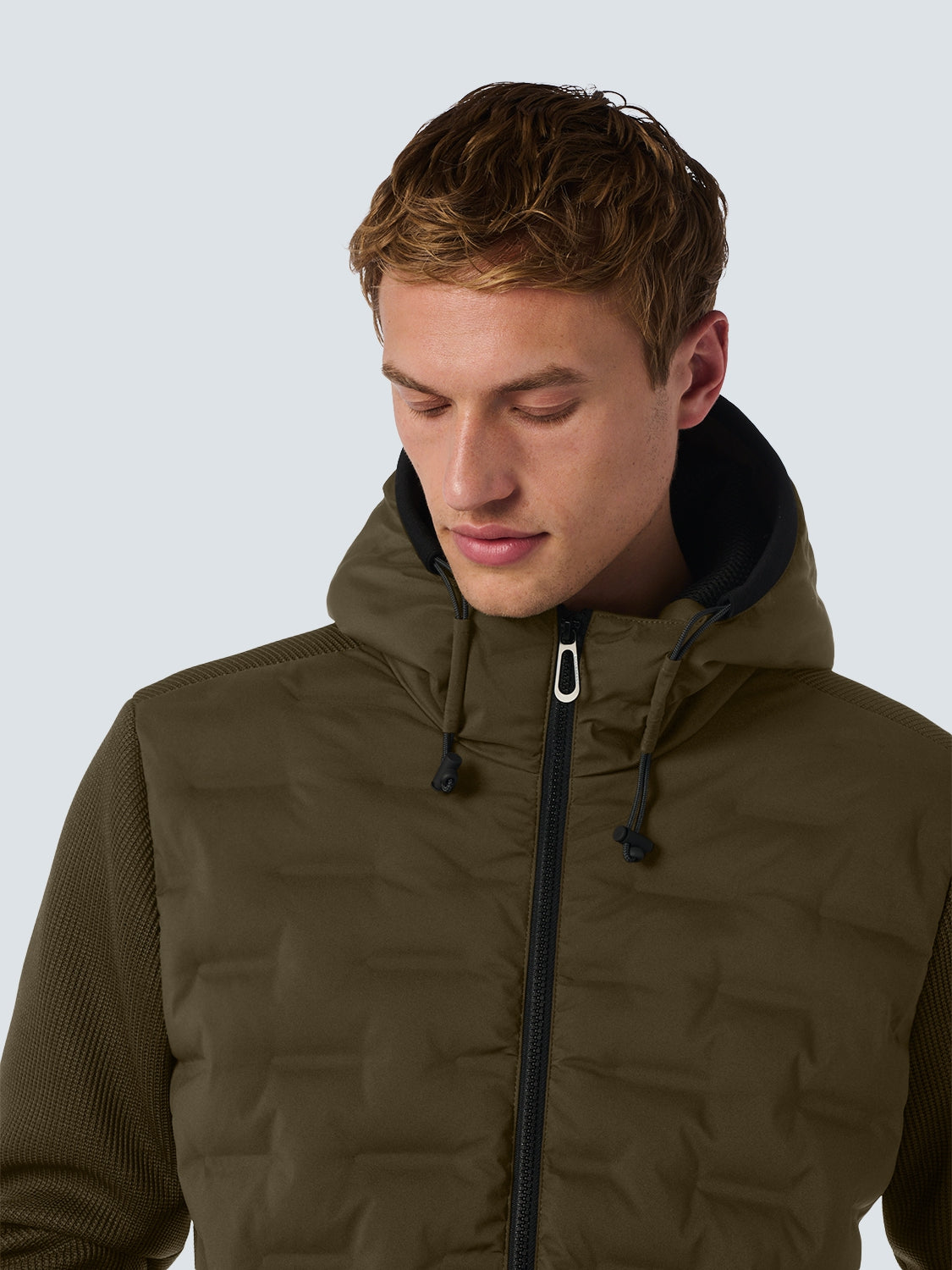 Sealed Jacket with Hood and Knitted Sleeves: Perfect Protection and Style | Taupe