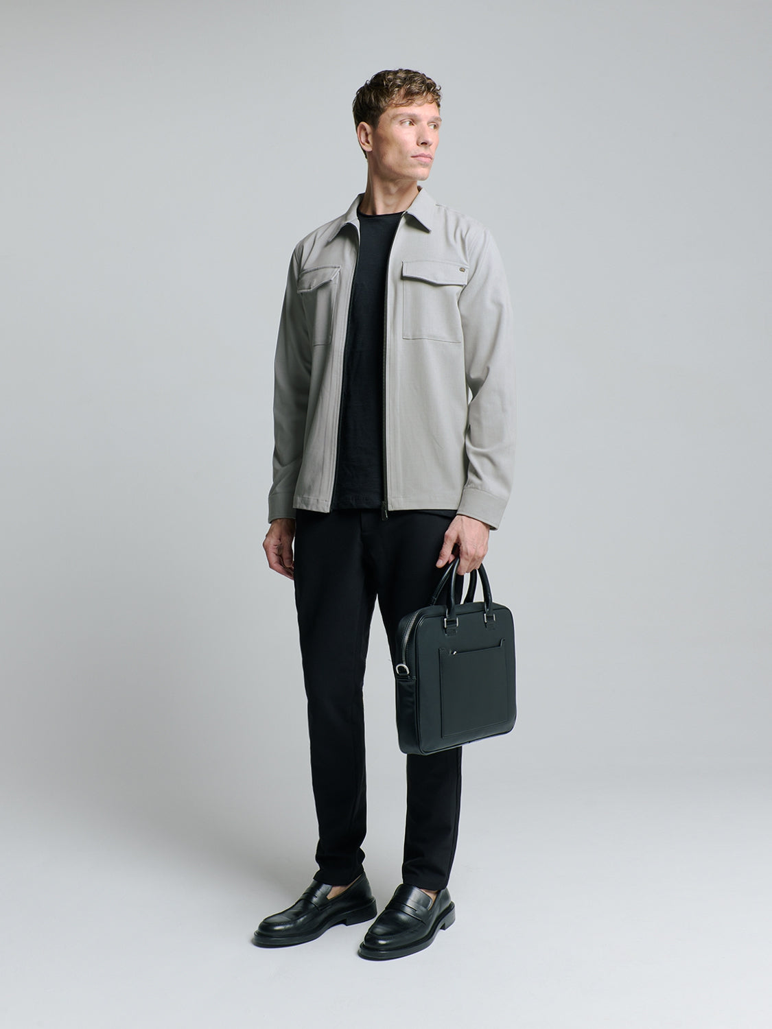 Full zip stretch Overshirt | Grey Melange