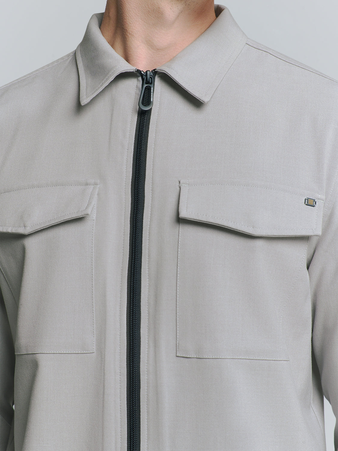 Full zip stretch Overshirt | Grey Melange