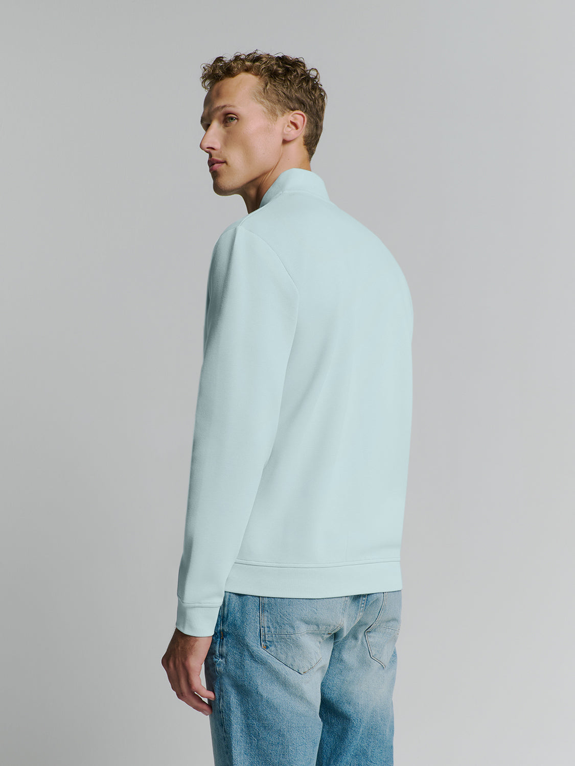 Full-zip pique sweater | Ice