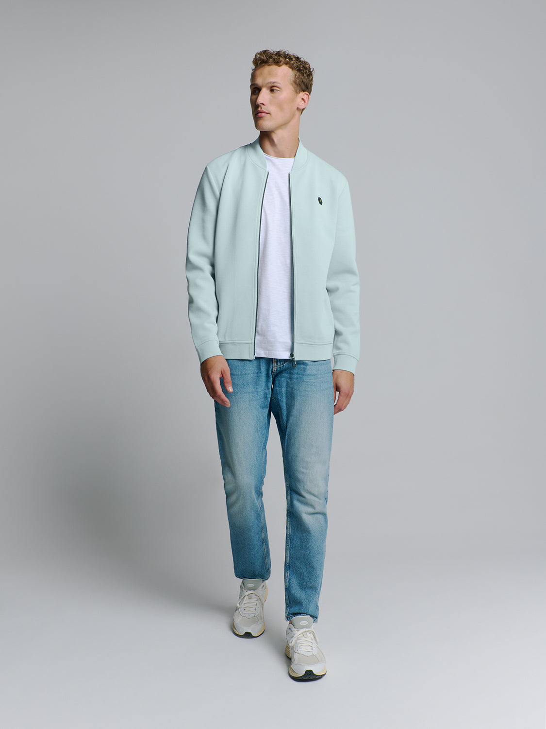 Full-zip pique sweater | Ice
