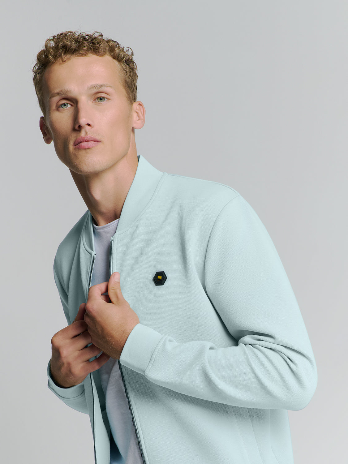Full-zip pique sweater | Ice