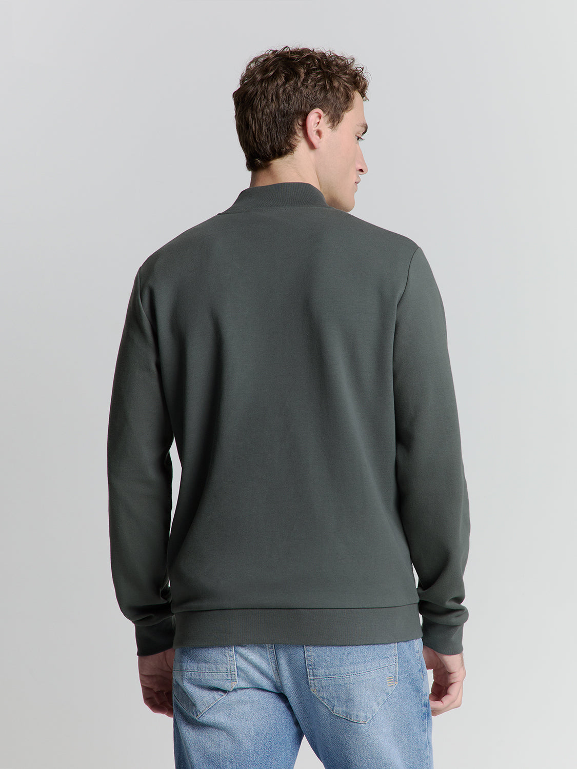Full-zip jacquard sweater | Dark Steel