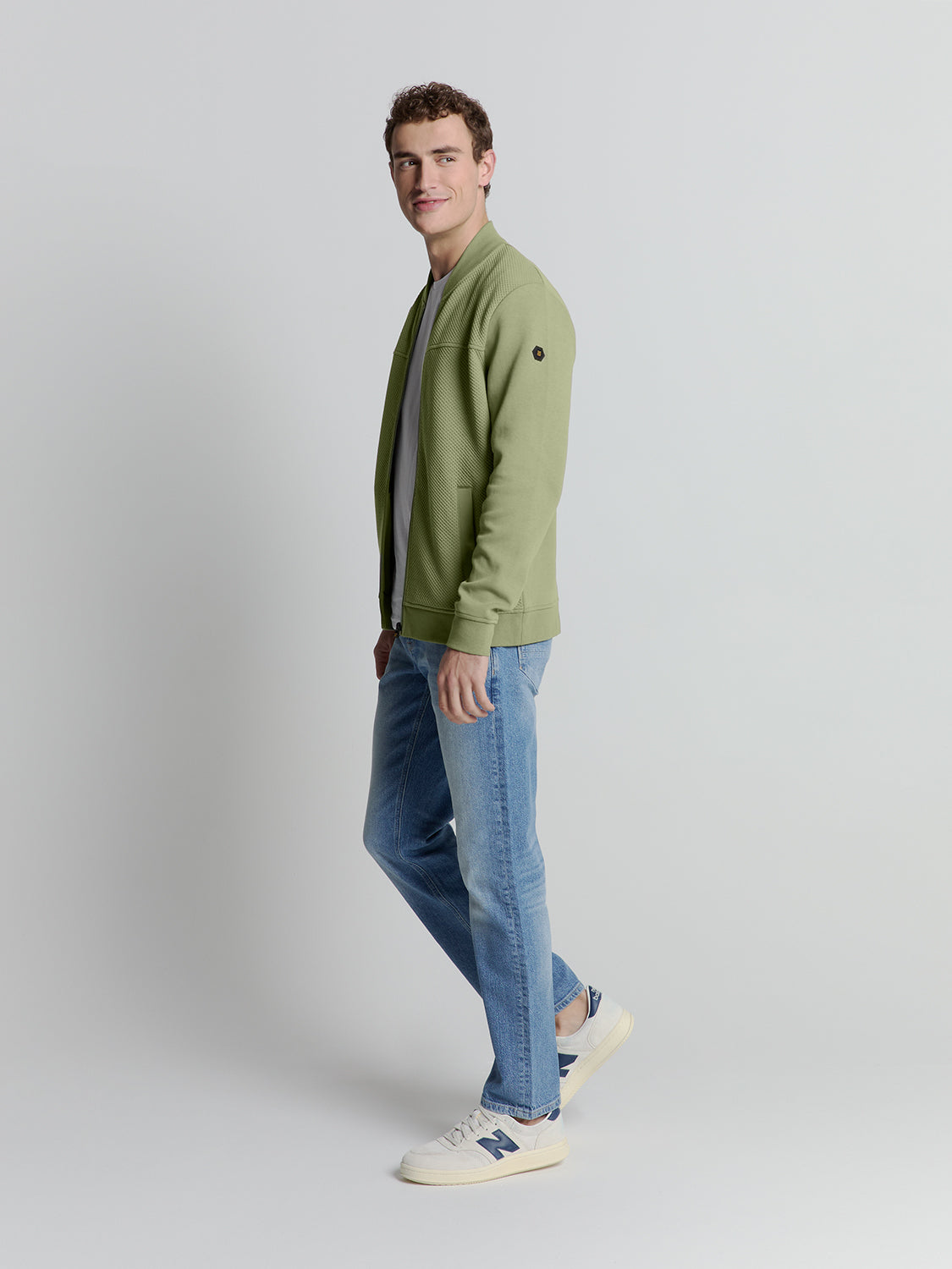 Full-zip jacquard sweater | Light Army
