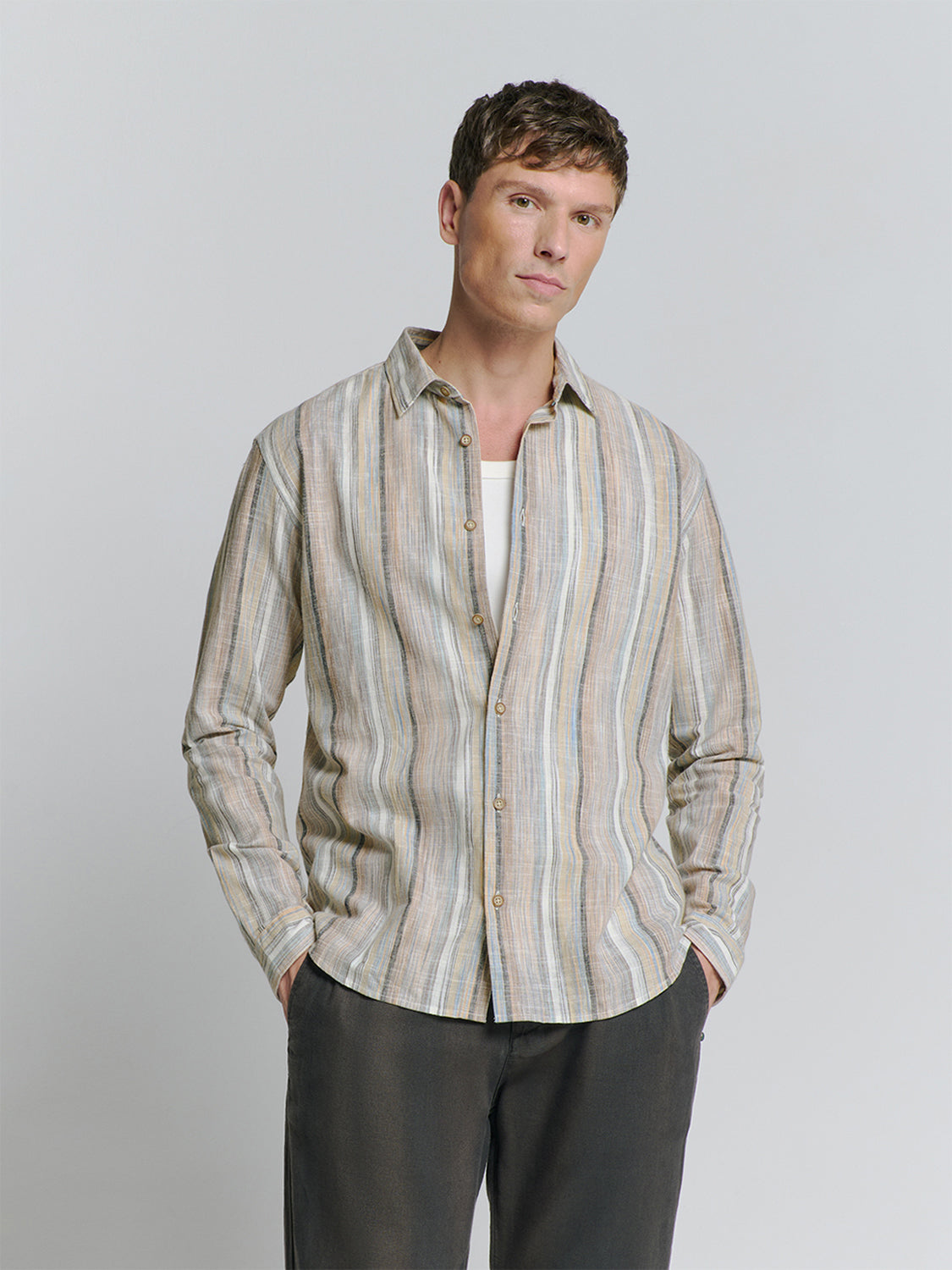 Linen blend shirt | Blue