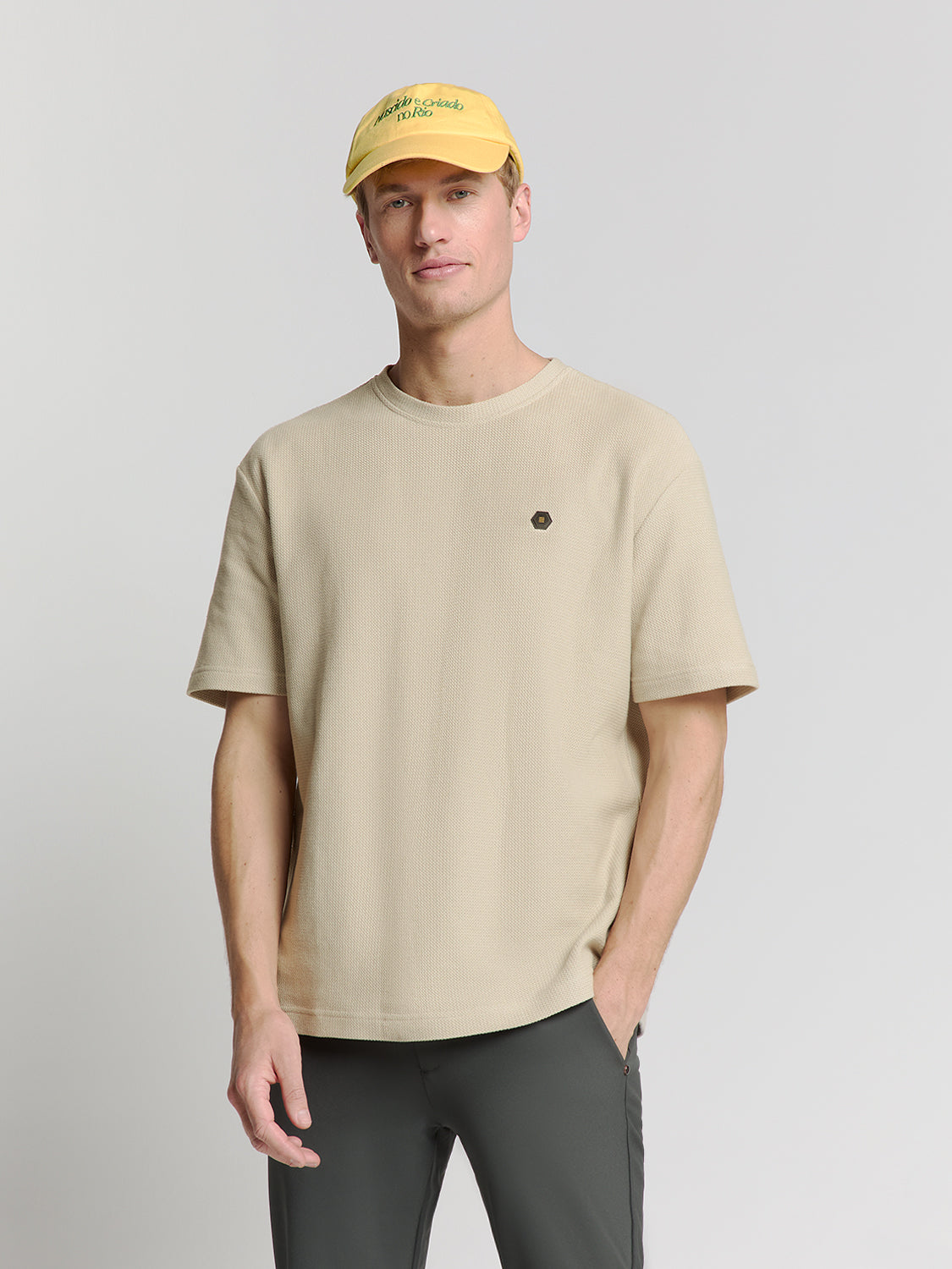 Jacquard crewneck T-shirt | Sand