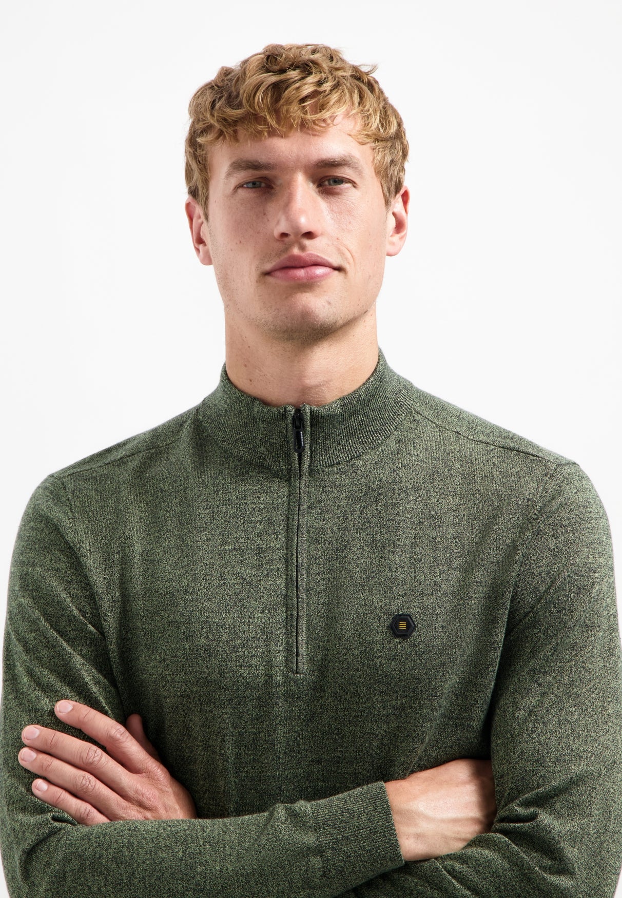 Half-zip melange jumper | Light Moss