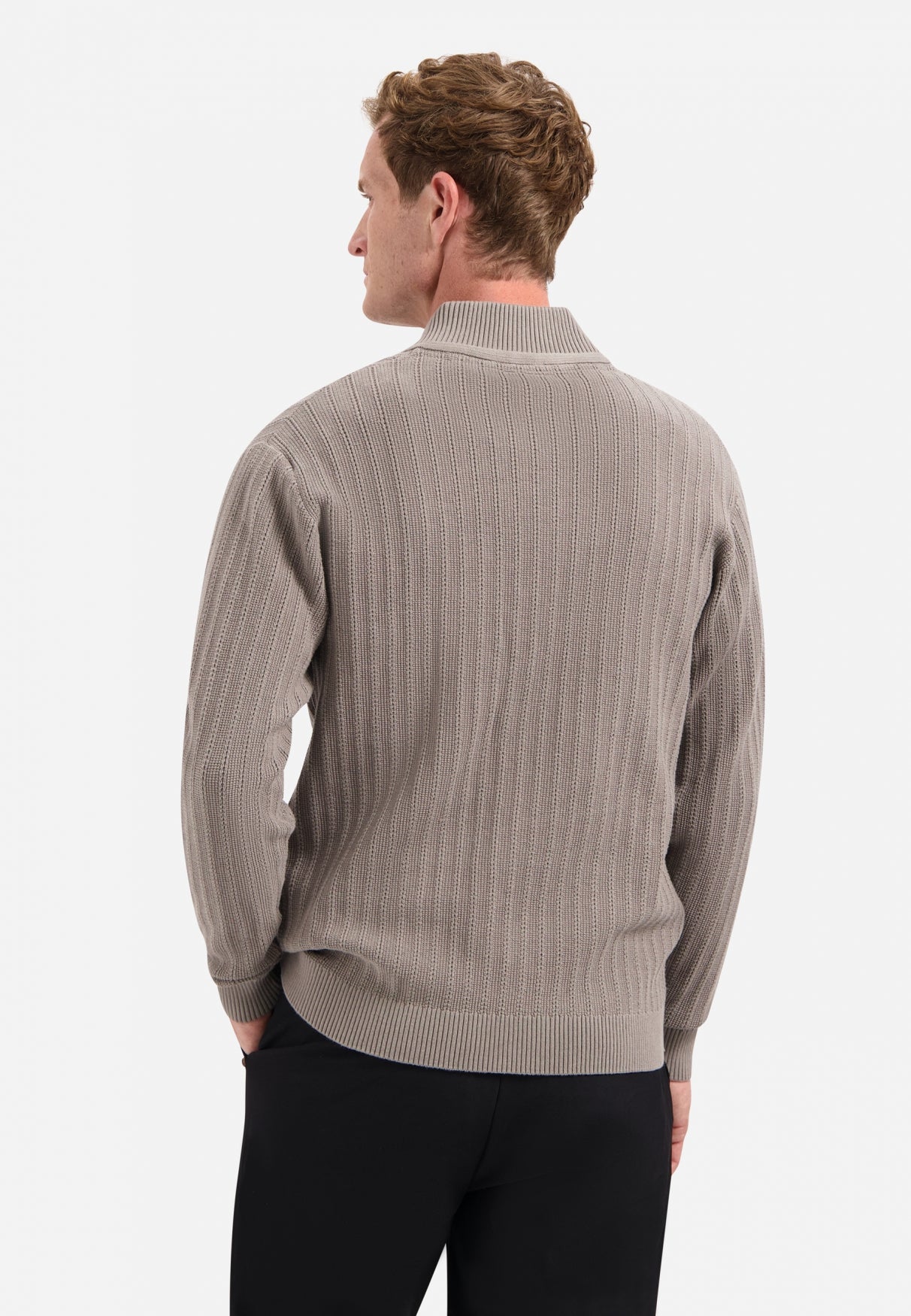 Knitted zip-up cardigan | Clay