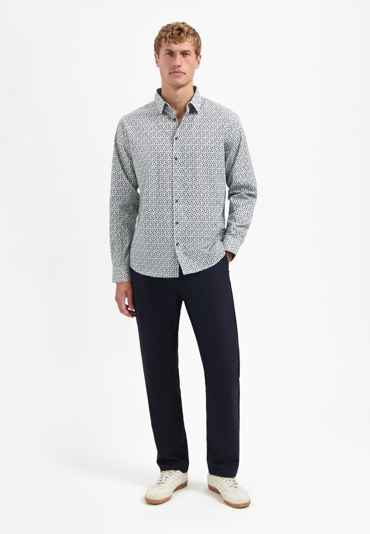 Printed stretch shirt | Dusty Blue
