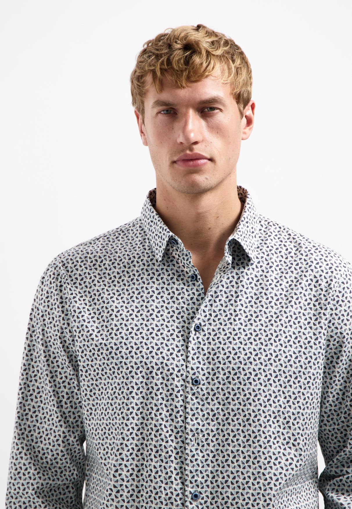Printed stretch shirt | Dusty Blue
