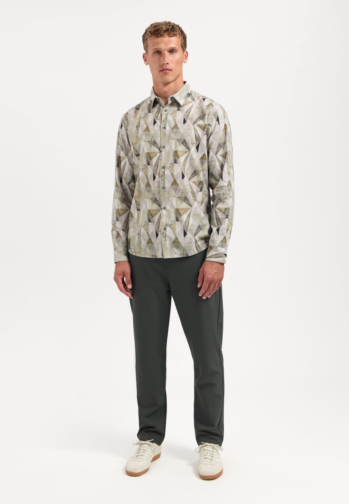 Printed stretch shirt | Light Moss