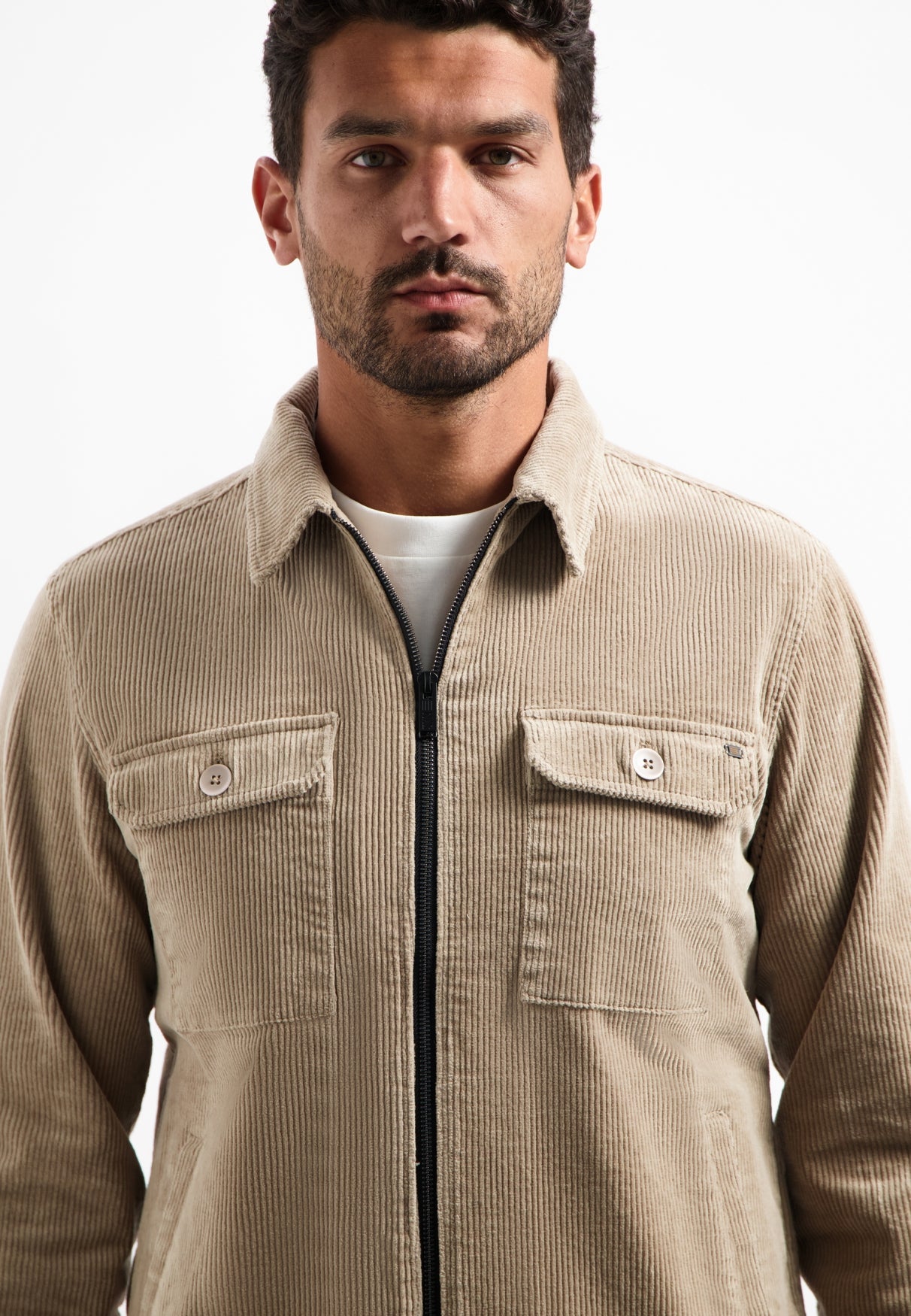 Ripped corduroy overshirt | Sand