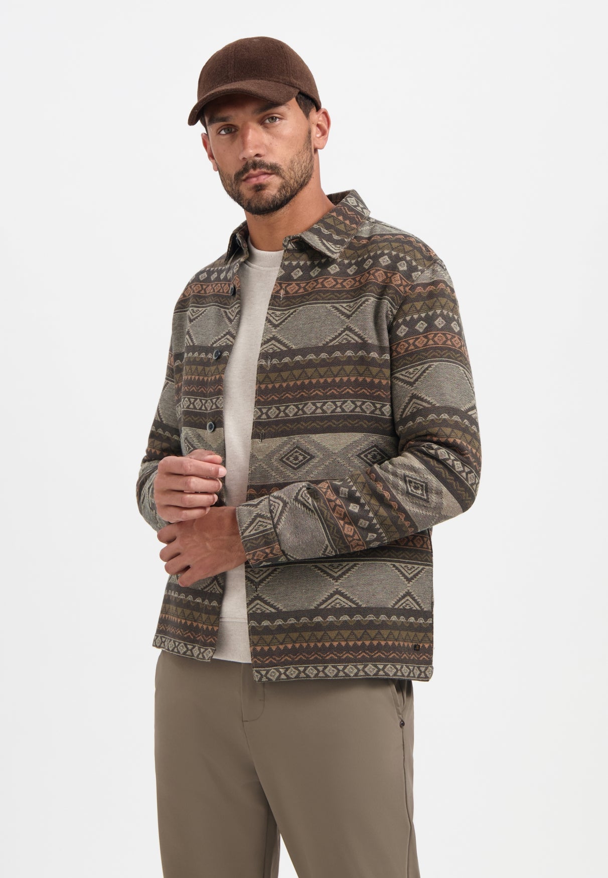 Patterned jacquard overshirt | Taupe