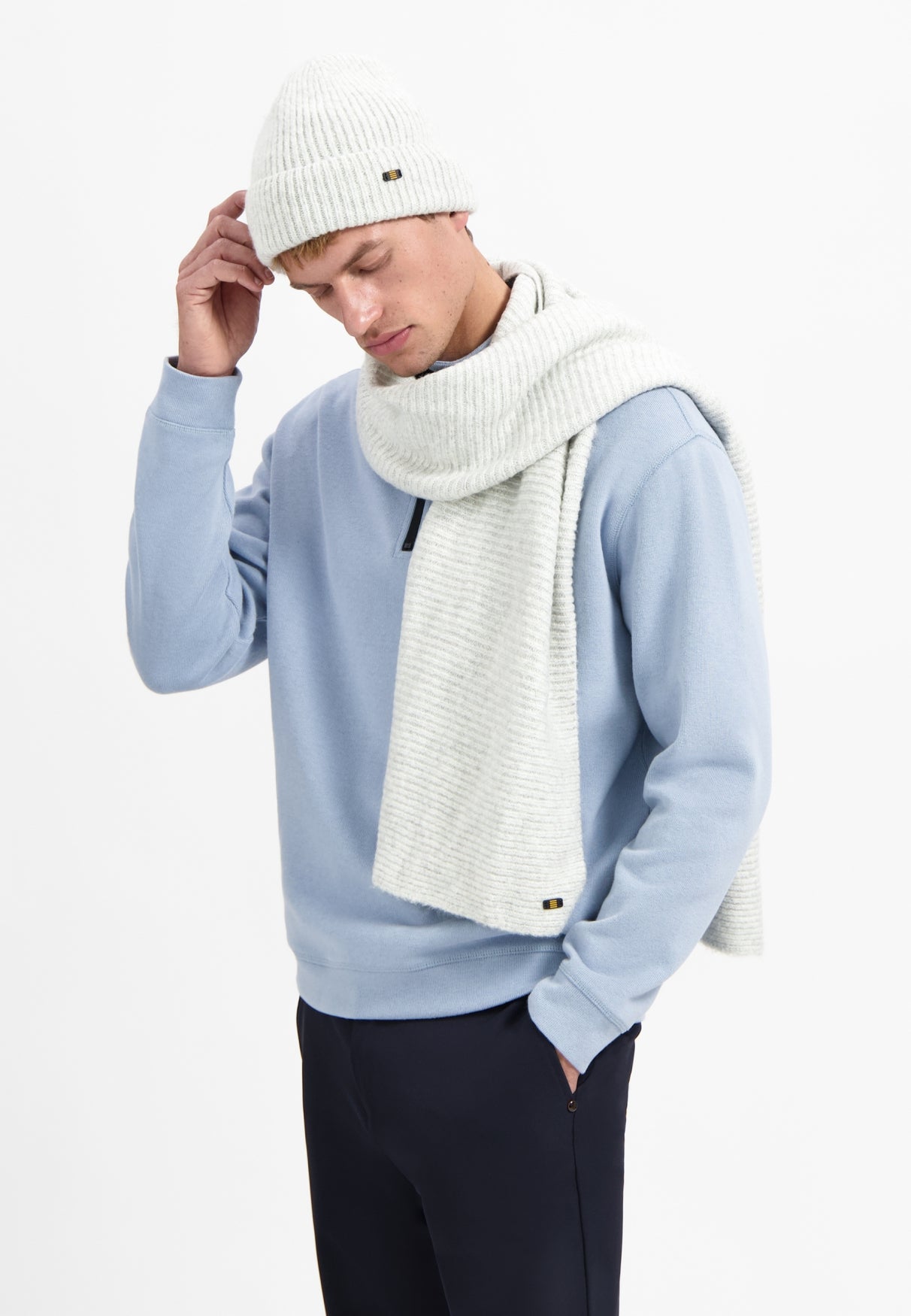 Knitted rib set with scarf and beanie | Grey Melange