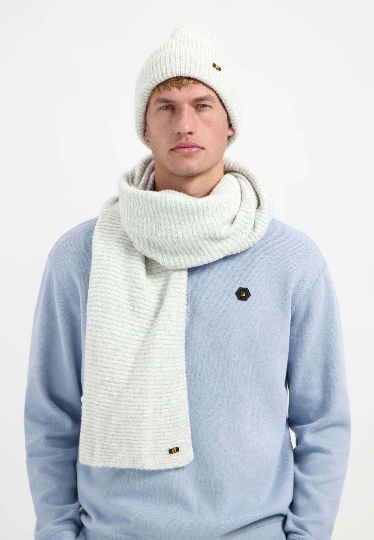 Knitted rib set with scarf and beanie | Grey Melange