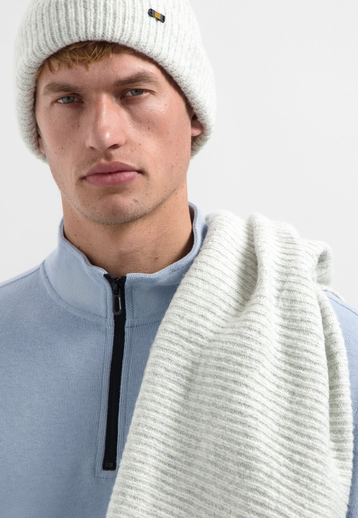 Knitted rib set with scarf and beanie | Grey Melange