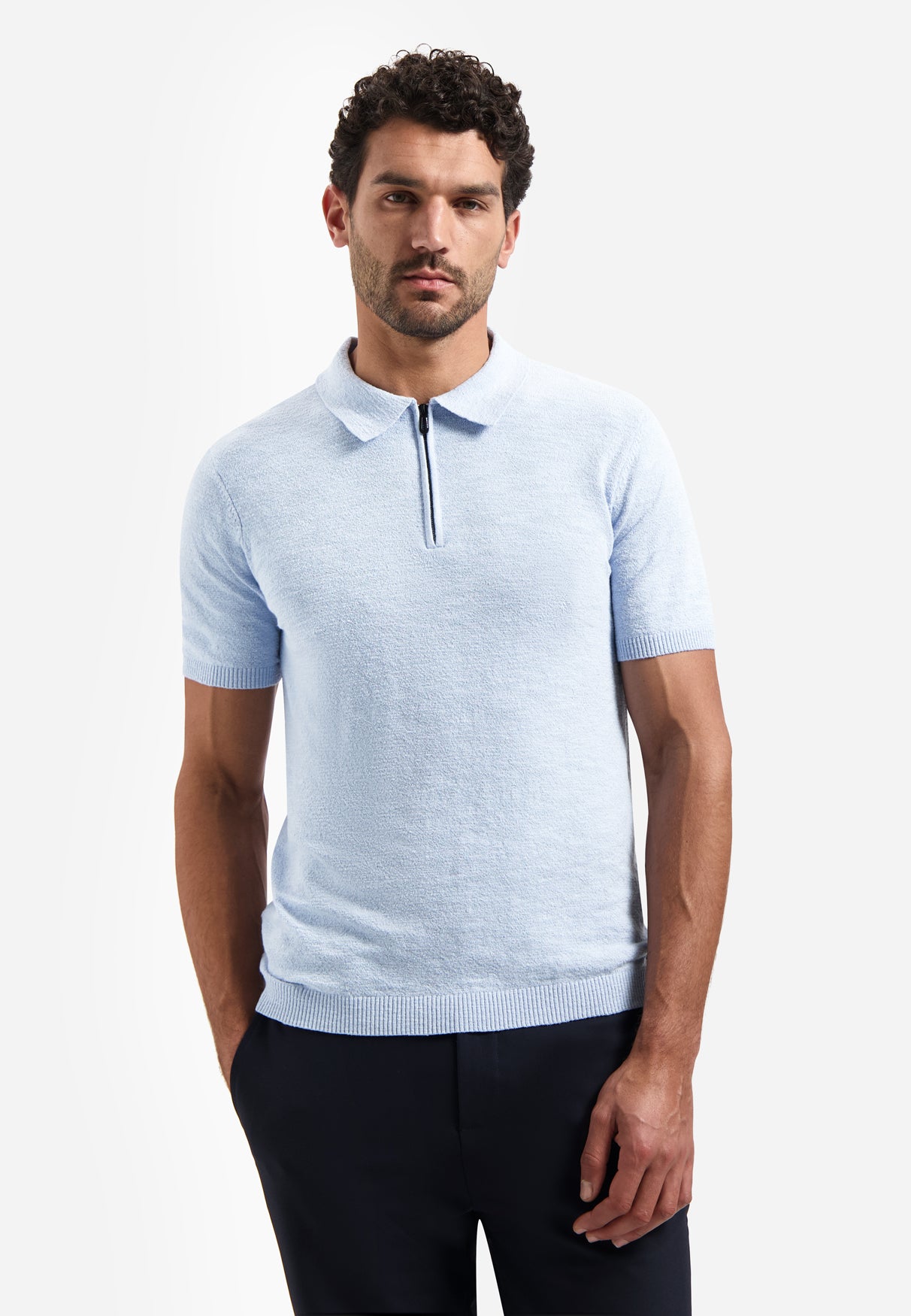 Gebreide polo met rits Blauw